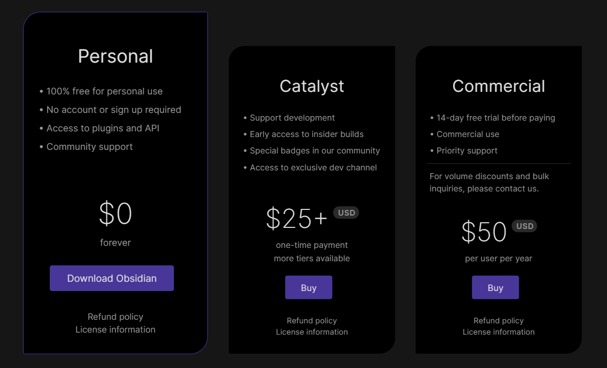 obsidian pricing